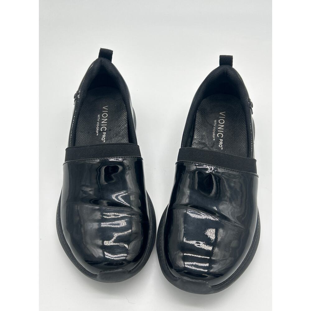 Vionic Pro Fiona Slip Resistant Shoes Womens 7.5 Black Patent VioGrip Work
